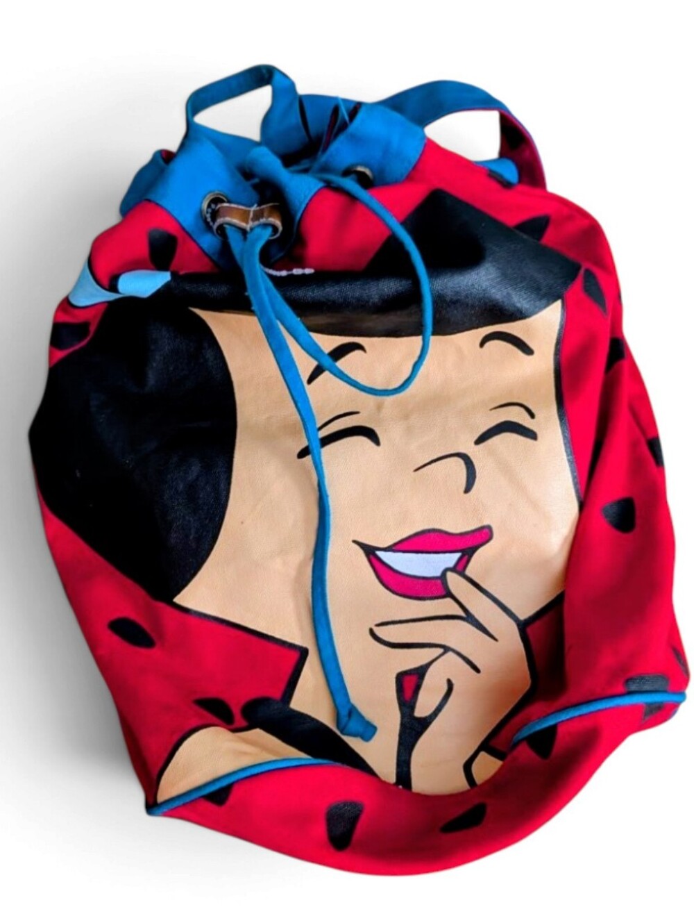 VTG Flintstones Canvas Graphic Drawstring Backpack Purse Duffle Betty Rubble HTF